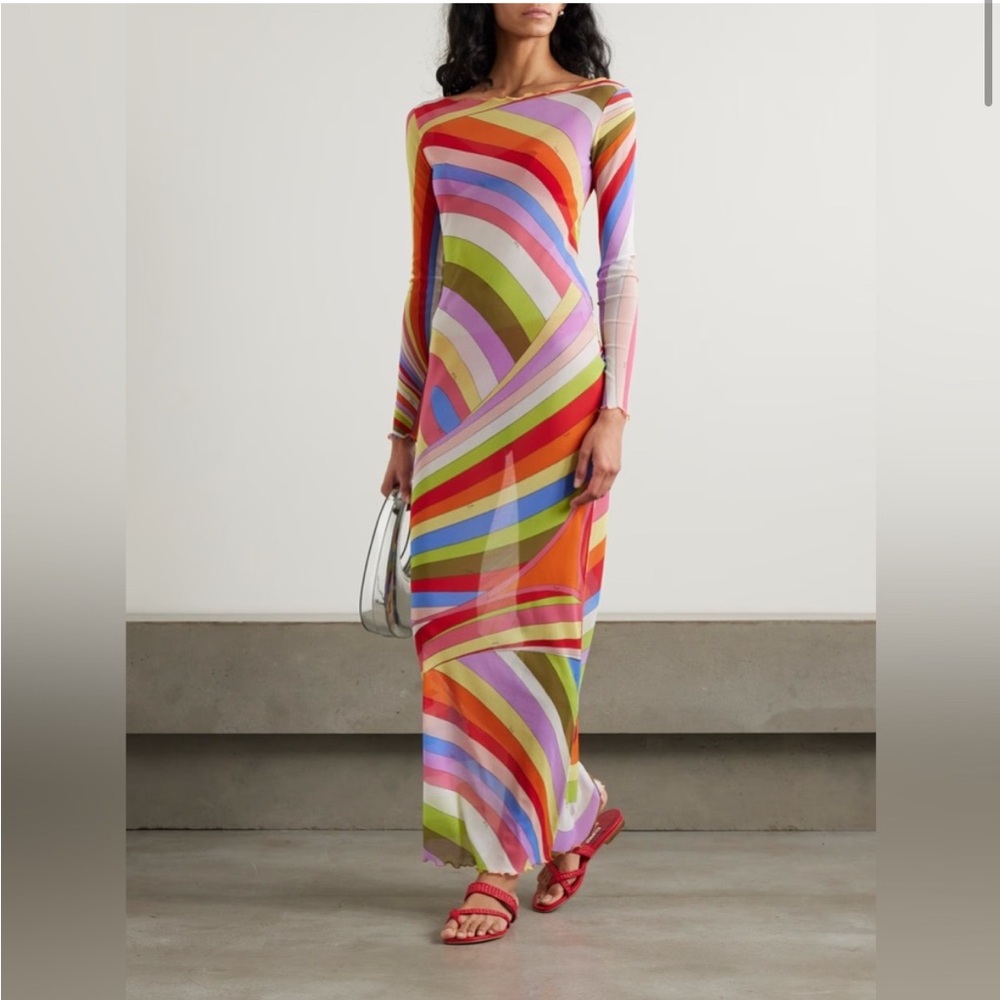 Emilio Pucci Iride Tulle Striped Maxi Dress